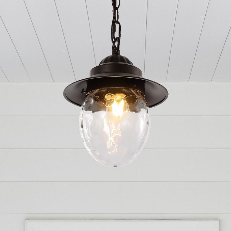 Manteo 8.25" 1-Light Farmhouse Industrial Iron/Glass Outdoor LED Pendant
