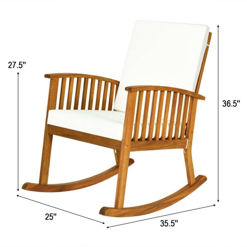 Hivvago Outdoor Acacia Wood Rocking Chair with Detachable Washable Cushions
