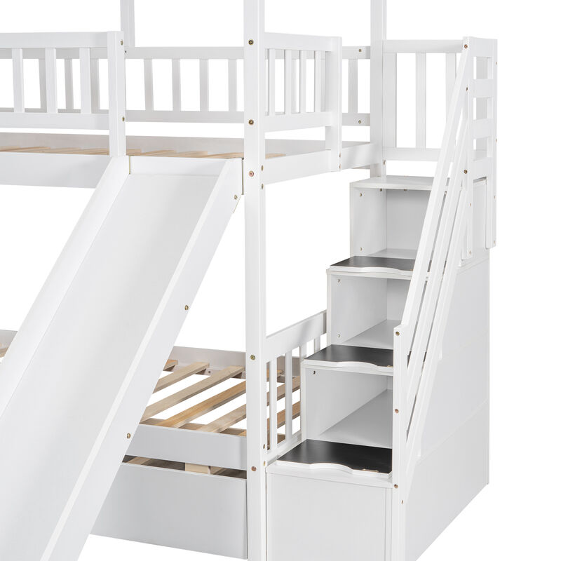 Merax House Bunk Bed with Trundle and Slide