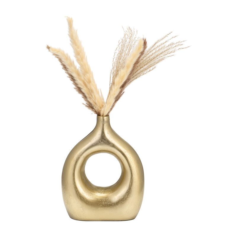 Metal 10" Open Cut Vase, Gold image number 3