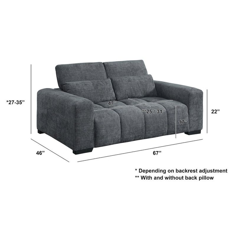 Best Quality Furniture 2 Seater Loveseat In Dark Gray With Adjustable Backrest