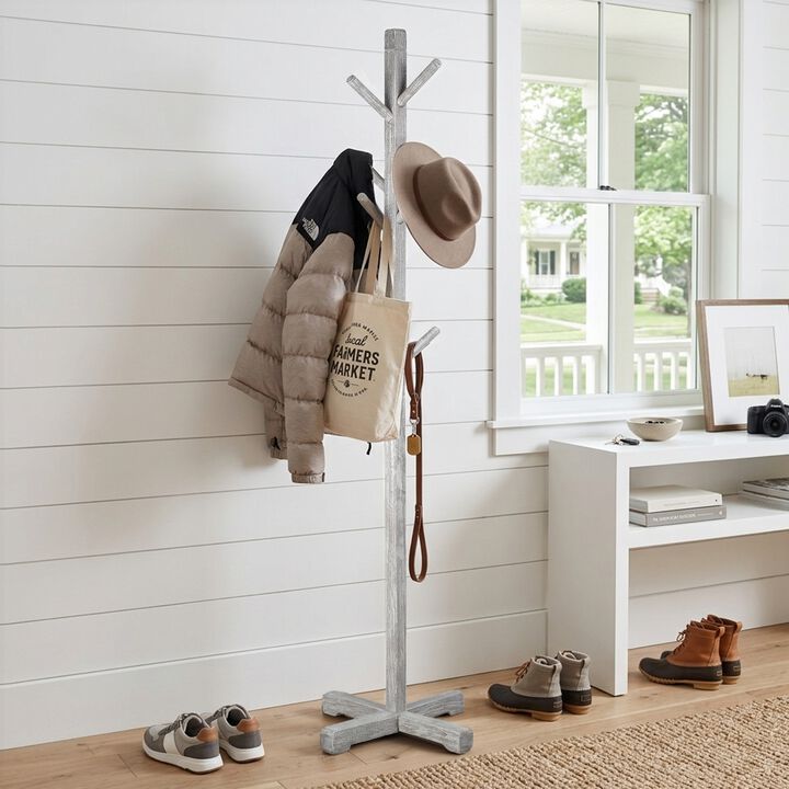 Hiya Freestanding Hat, Coat Rack, 8 Branch Hooks, Teakwood
