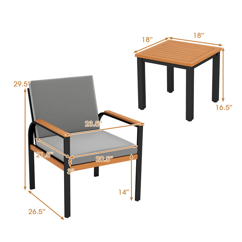 Grey 3-Piece Patio Conversation Set with Chairs and Coffee Table image number 2