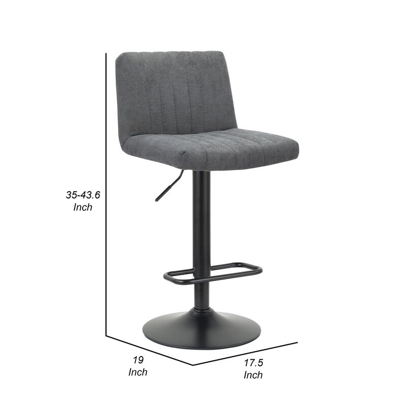 24-31 Inch Modern Barstool, Set of 2, Adjustable Height, Gray Channel Tuft - Benzara image number 4