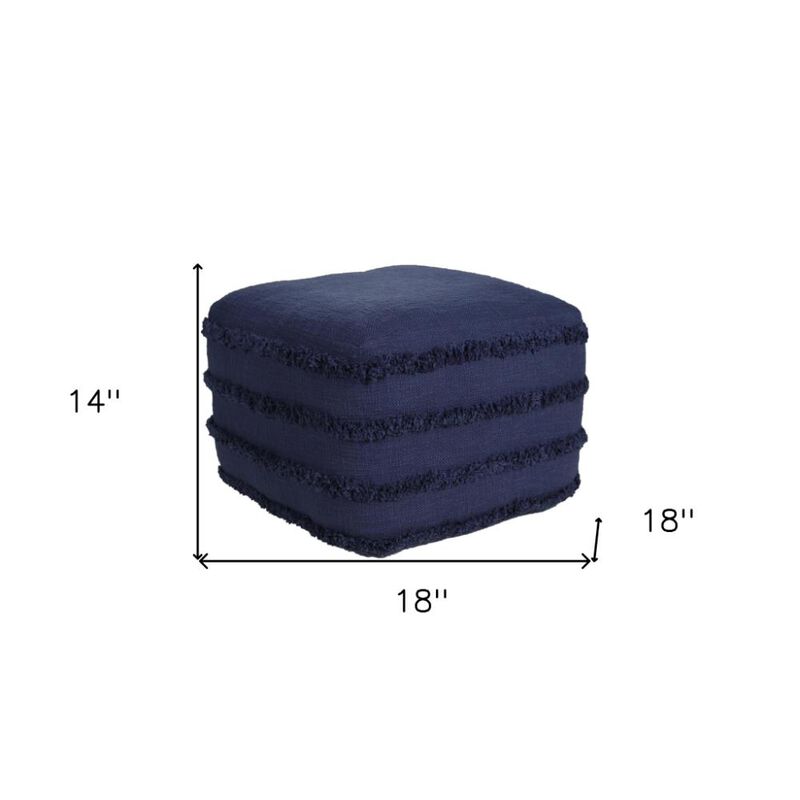 Hivvago 18 Inch Blue Cotton Striped Pouf Ottoman