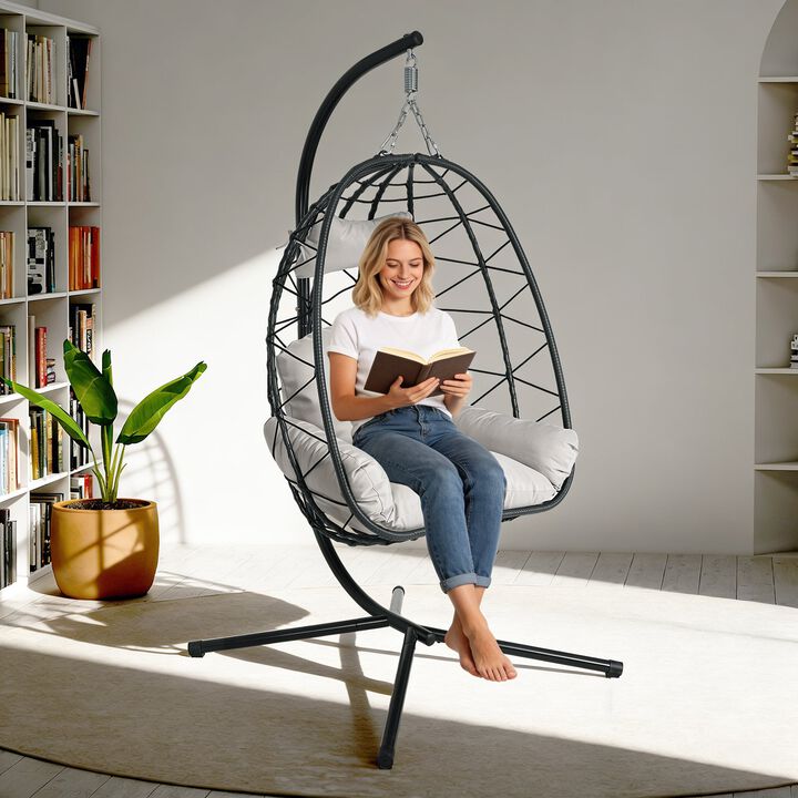 Hivvago Wicker Hanging Egg Chair with Stand