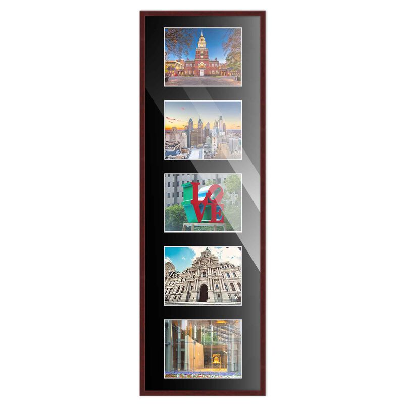 7.5x23.5 Wood Collage Frame with Black Mat For 5 4x6 Pictures