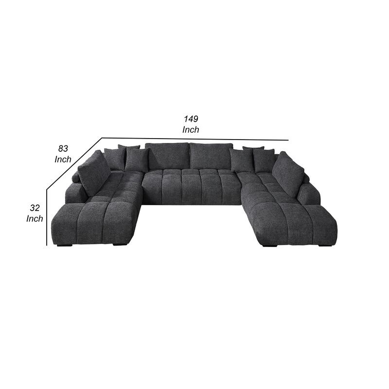 Cloe U Sectional Sofa, 3 Accent Pillows, Gray Linen Fabric, 149 Inch image number 4
