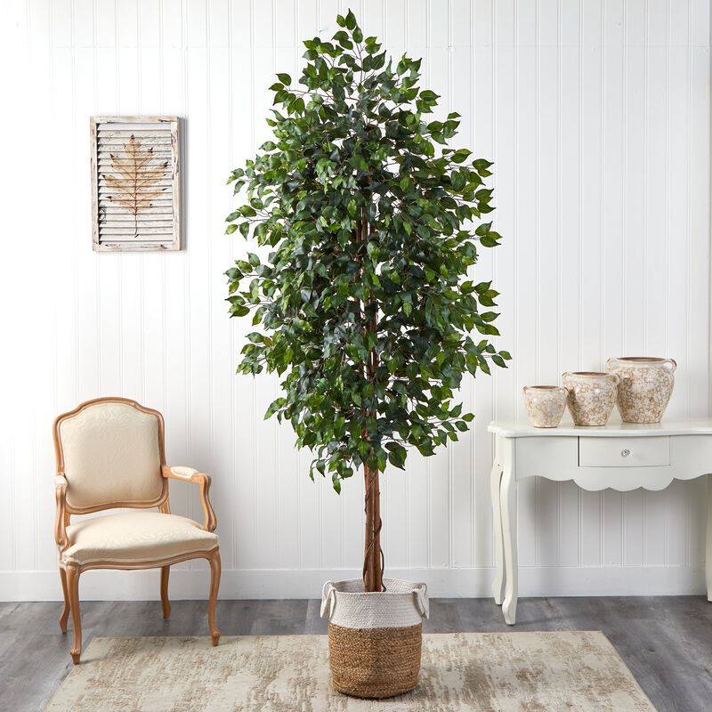 HomPlanti 8 Feet Ficus Artificial Tree with Handmade Natural Jute and Cotton Planter