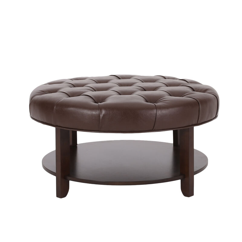 Merax PU Leather Round Ottoman for Living Room