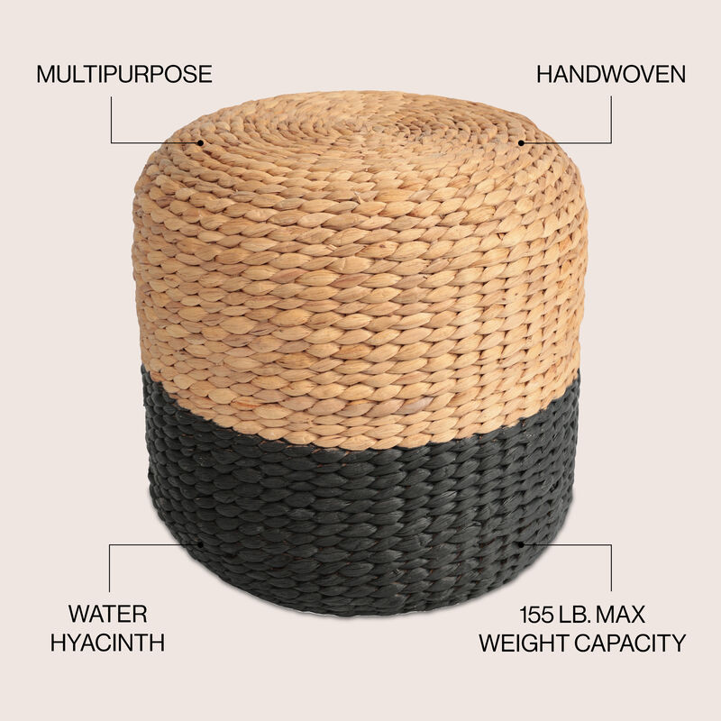 Aimee 15.7" Modern Minimalist Two-Tone Hand-Woven Hyacinth Stool