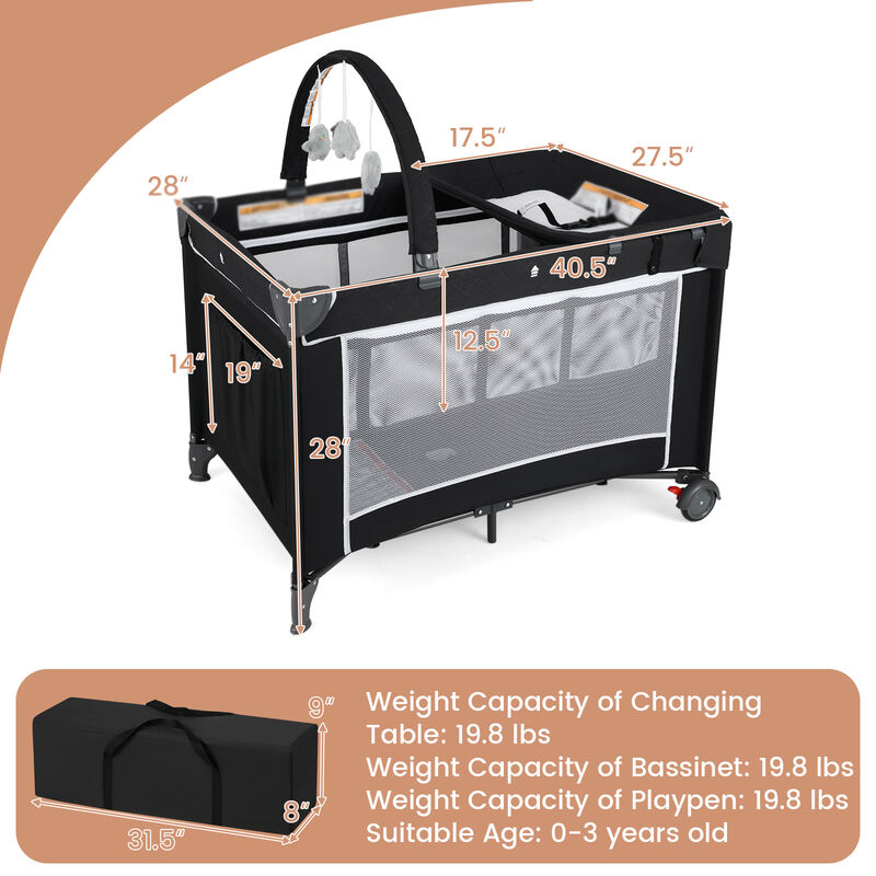 3-in-1 Portable Baby Crib and Playpen with Removable Changing Table and Storage