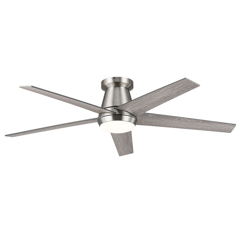 52" Satin Nickel Modern Flush Mount Dimmable Reversible 5 Blades Hugger Ceiling Fan with APP Control and Remote image number 0