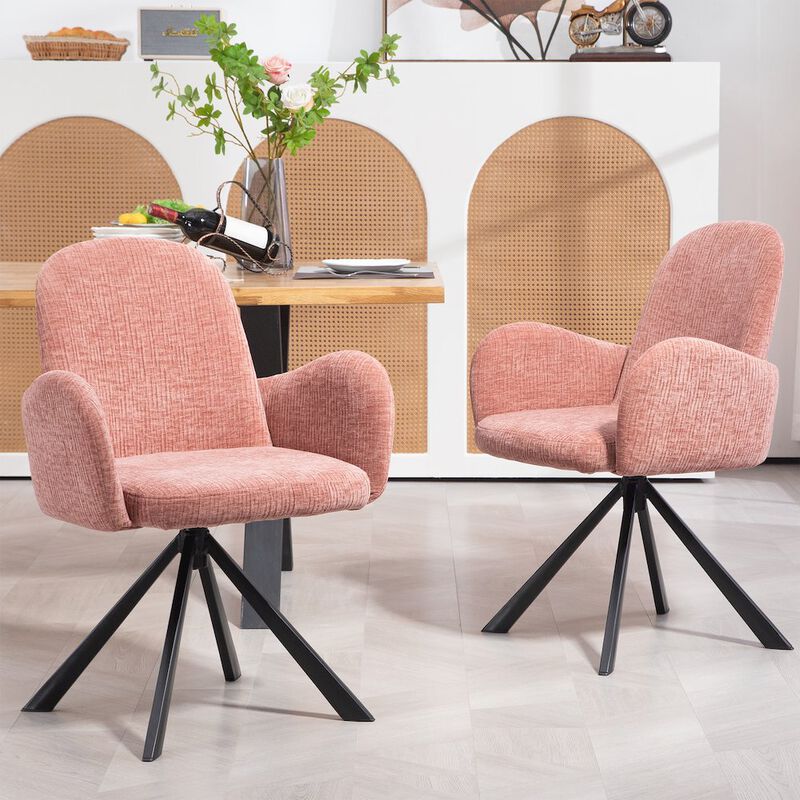 Glamour Home Beacher Pink Linen Fabric Dining Chair with Black Accent Iron Legs