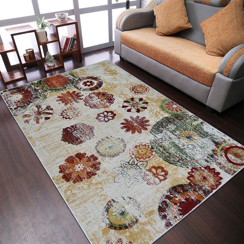 RUGSOTIC CARPETS MACHINE MADE HEATSET POLYPROPYLENE AREA RUGS - Rectangle Shape, Floral Modern Design, Midium Pile Machine Made Area Rugs for Living Room, Bed Room (M00055) image number 1