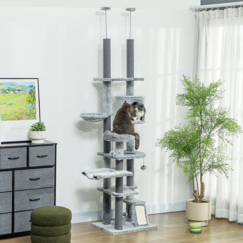 Multi-Level Cat Tower with Scratching Posts, Condos, and Hammocks for Play, Climb, and Rest