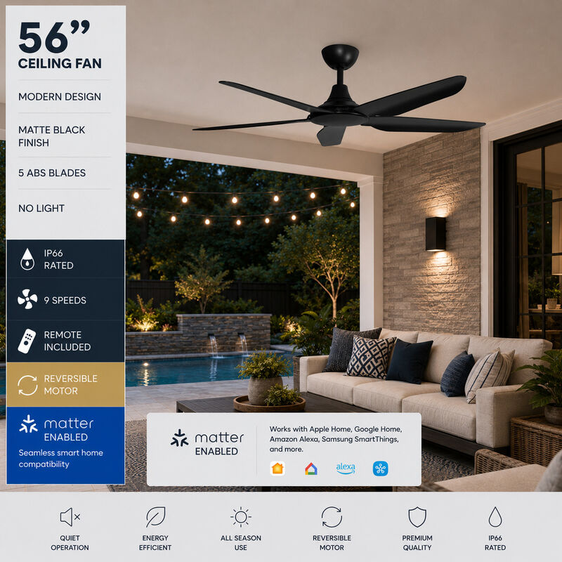ENLIGHT 56" Smart DC Ceiling Fan, IP66 Outdoor/Coastal Rated, Matter Smart Home Integration, 5 Blades image number 1