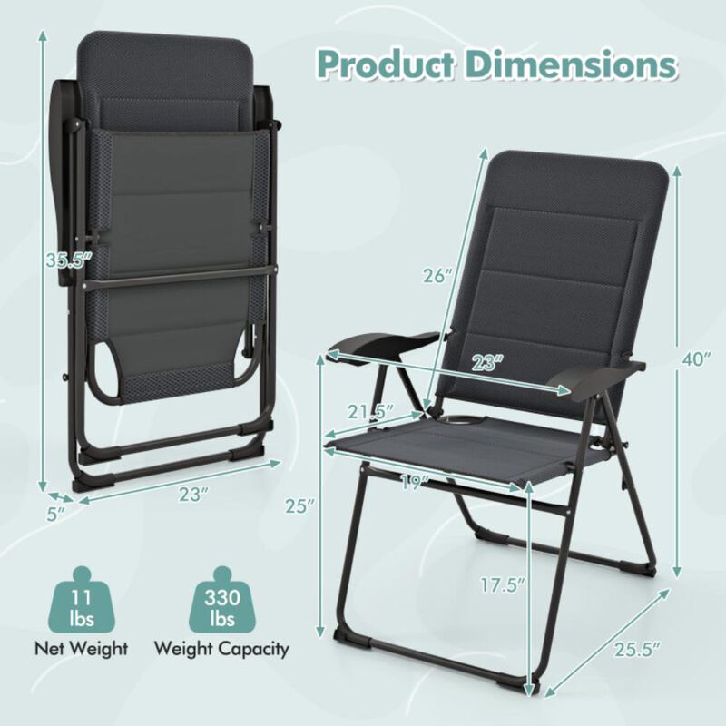 Hivvago 2 Pieces Outdoor Folding Patio Chairs with Adjustable Backrests for Bistro and Backyard