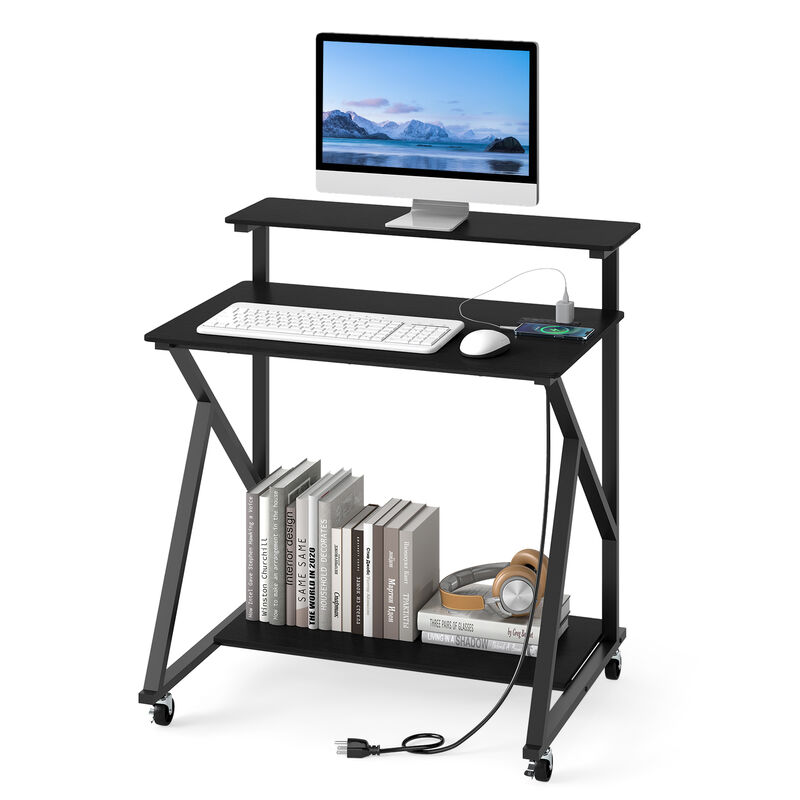 Compact Rolling Computer Desk with Power Outlets for Small Spaces image number 3