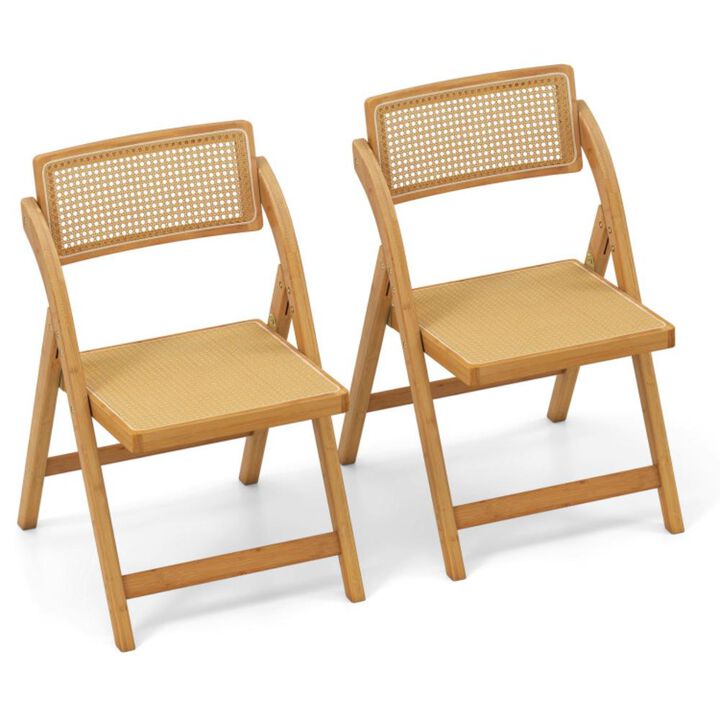 Hivvago Rattan Cane Folding Dining Chairs Set of 2 with Rotatable Backrests