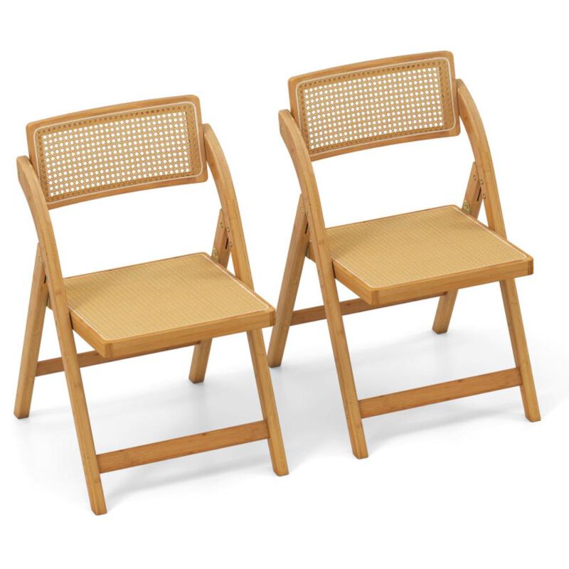 Hivvago Rattan Cane Folding Dining Chairs Set of 2 with Rotatable Backrests