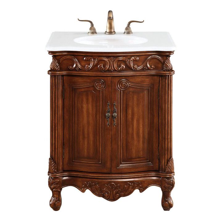 Elegant Kitchen and Bath 27 inch Single Bathroom vanity in Brown with ivory white engineered marble