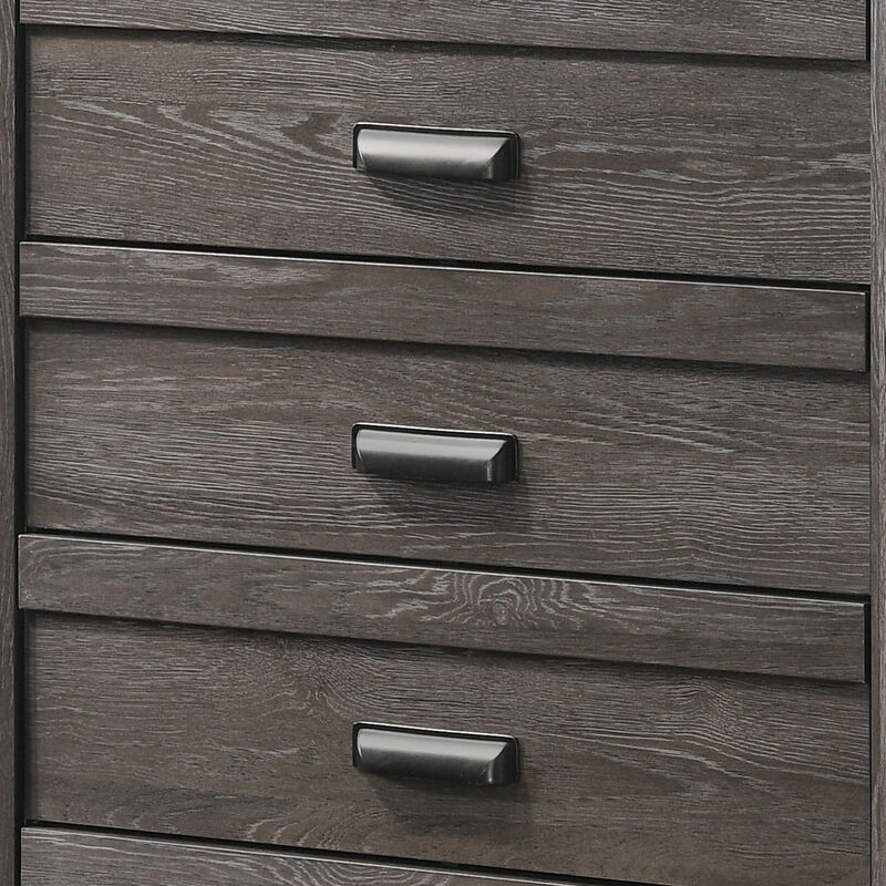 Chest with 5 Storage Drawers and Metal Pulls, Taupe Brown - Benzara
