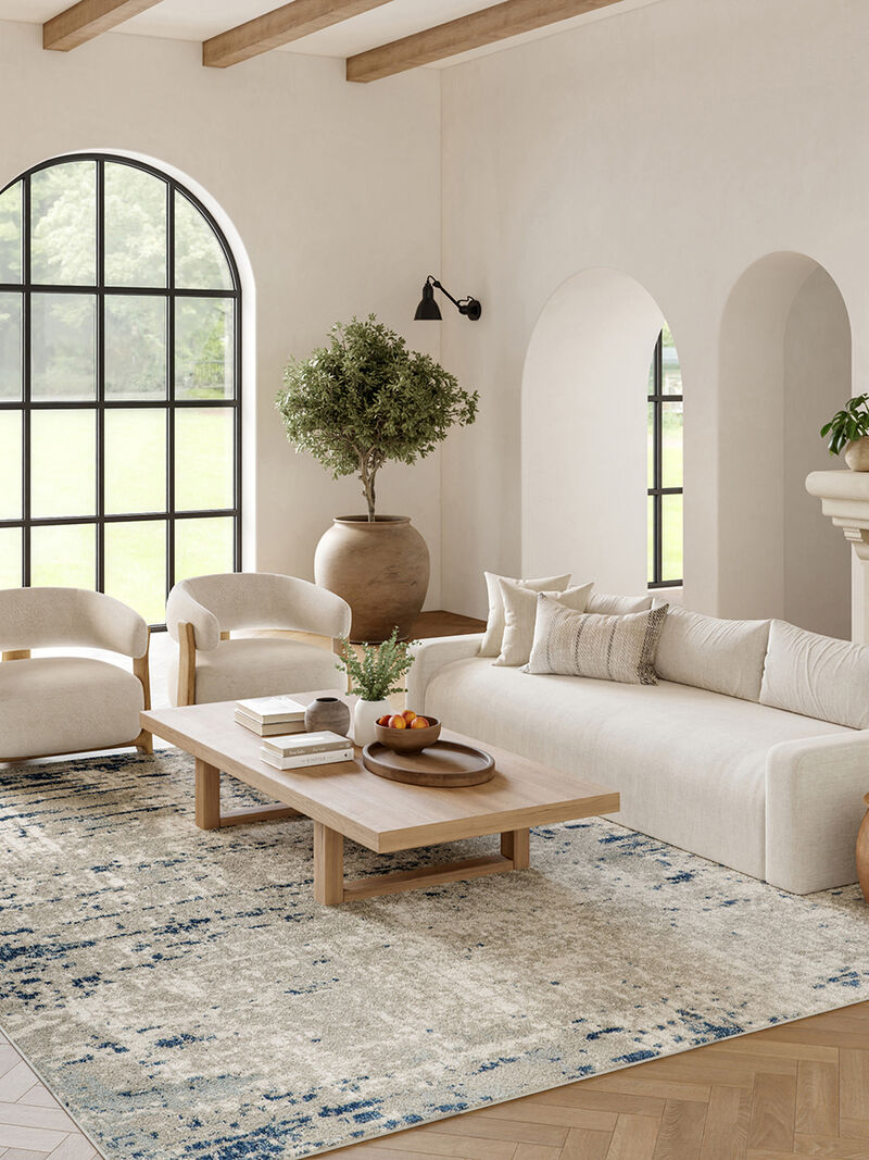 Quarry QUA01 Ivory/Gray/Blue 7' x 10' Rug