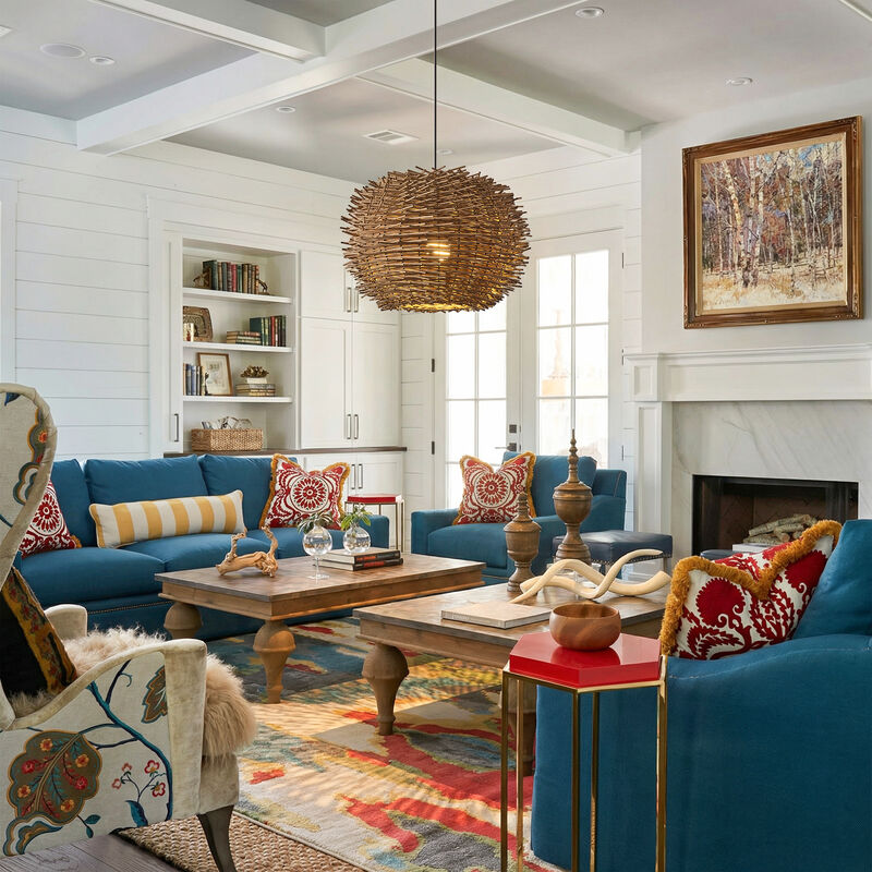 17.7" Farmhouse Dark Brown Handwoven Rattan Nest Pendant Light for Kitchen Island, Living Room and Dining Room image number 4