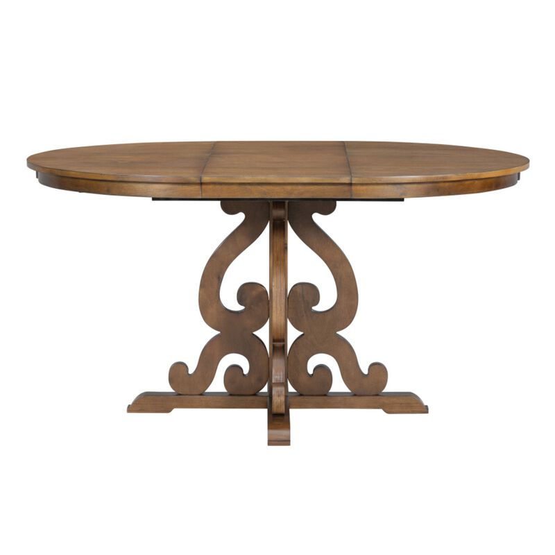 Lupoxt 5‑Piece Retro Extendable Round Pedestal Dining Set image number 8