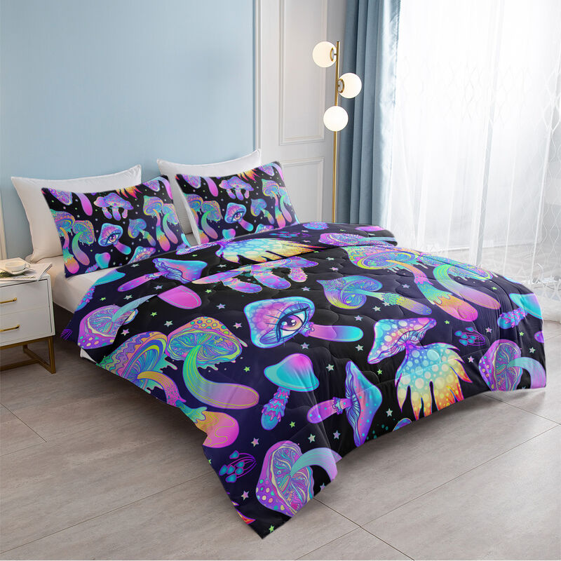Ultra Soft 3-Piece Bedding Set, Fantasy Mushroom Duvet Cover with Dinosaur Print & 2 Shams