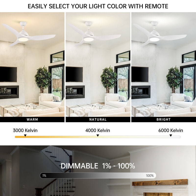 52" Modern White Integrated LED Propeller Ceiling Fan with Remote