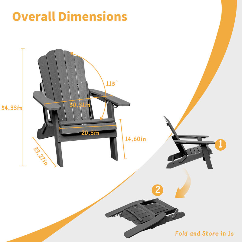 MONDAWE  Outdoor Adjustable Adirondack Chair with Cup Holder Gray