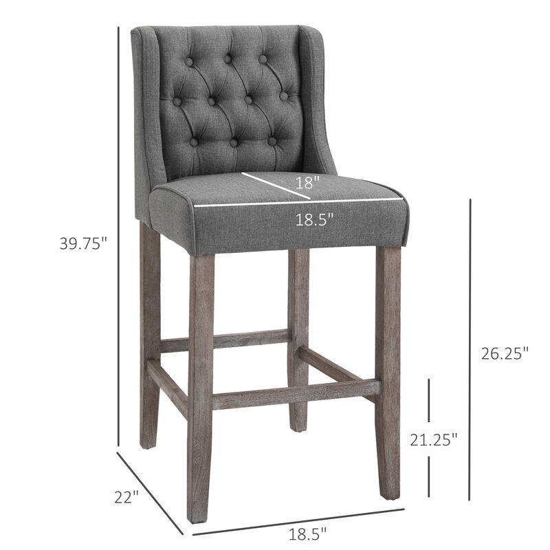 Hivvago Set of 2 Upholstered Bar Stools with Wingback Design image number 2
