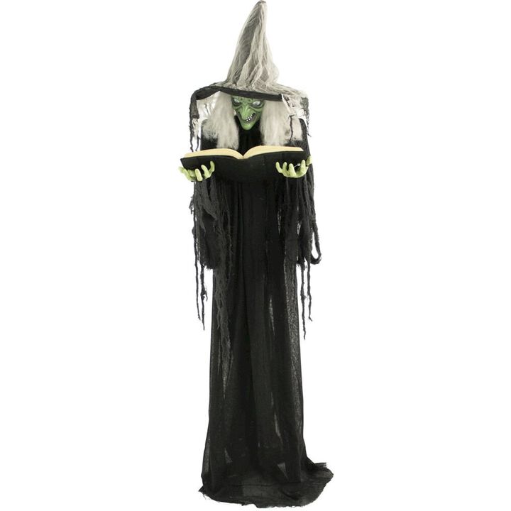 Haunted Hill Farm 72 Standing Witch with Book, Lights Sound