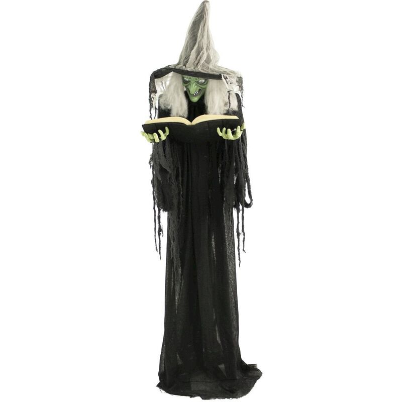 Haunted Hill Farm 72 Standing Witch with Book, Lights Sound image number 0