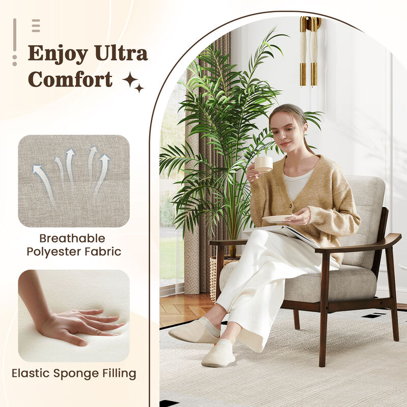 Rubber Wood Frame Modern Accent Chair with Armrests for Living Room Decor