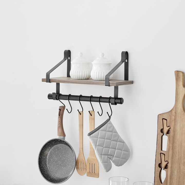 Amelia Metal Bracket Shelf With Towel Rod and Hanging Hooks