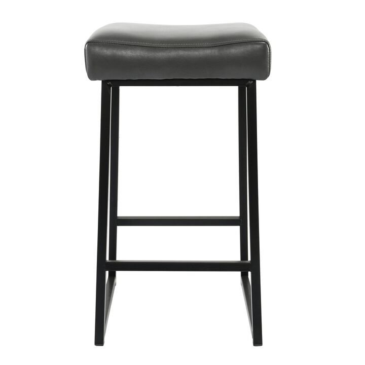 26 Inch Backless Counter Stool with Leatherette Seat, Set of 2, Gray