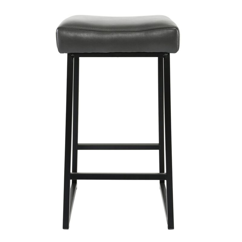 26 Inch Backless Counter Stool with Leatherette Seat, Set of 2, Gray