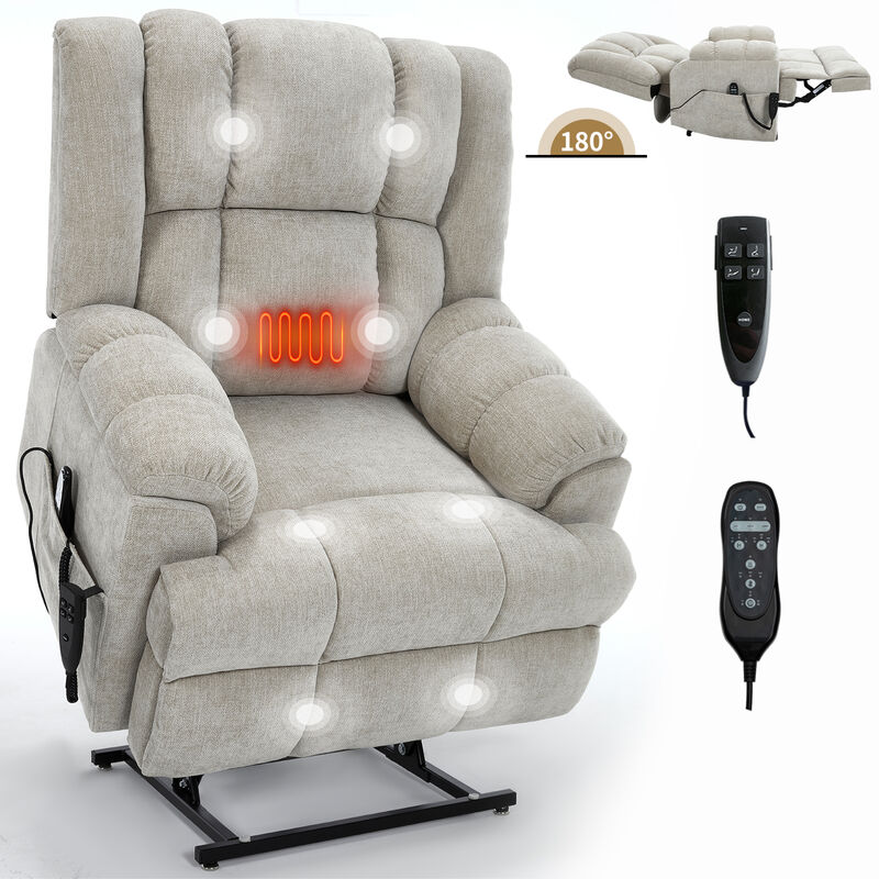 Power Lift Recliner with Dual Motors, Heat & Massage, Medium-Firm, Infinite Positions, Heavy Duty Electric Chair up to 350 lbs