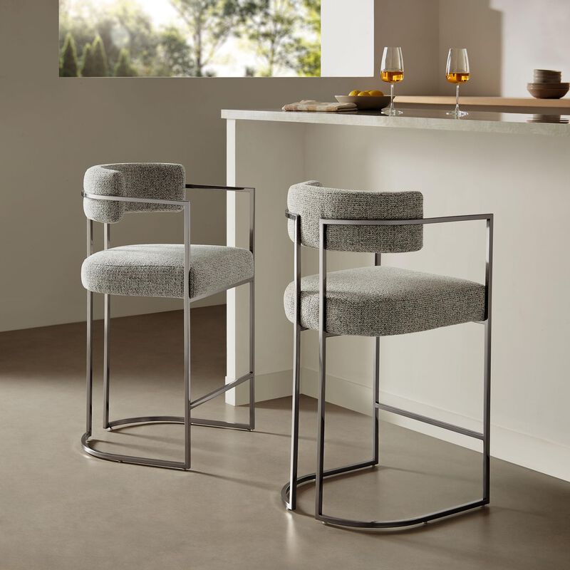 Modway Huron Modern Barrel Counter Stool with Sled Base in Silver Wheat image number 1
