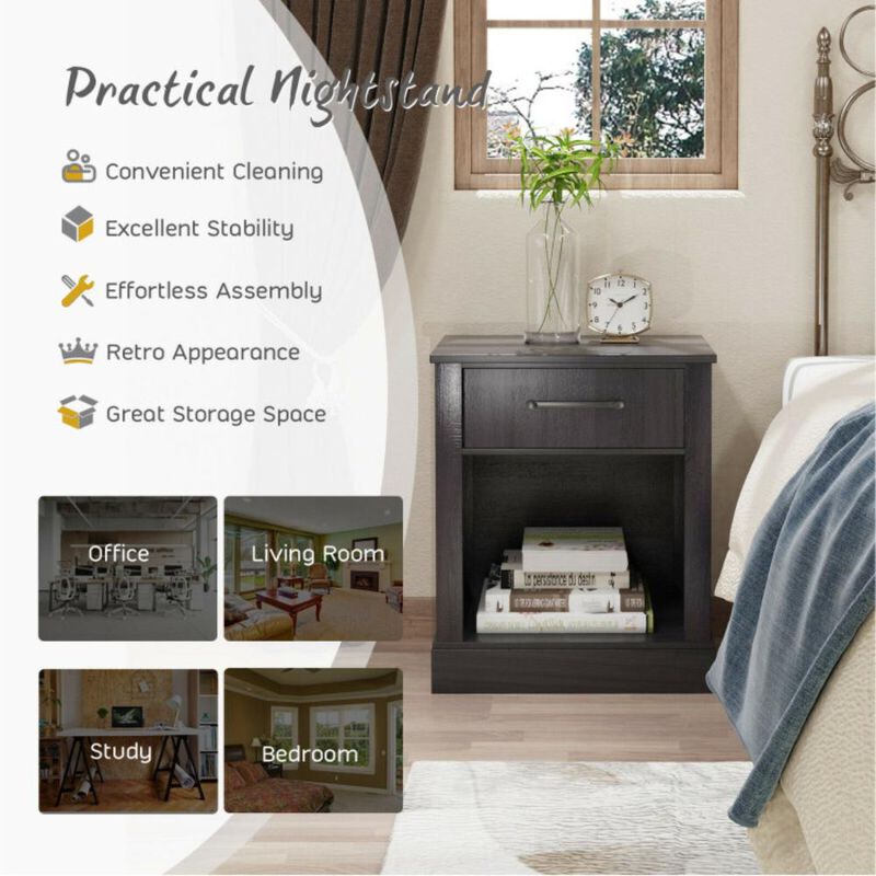 Hivvago Compact Nightstand with Drawer and  Shelf