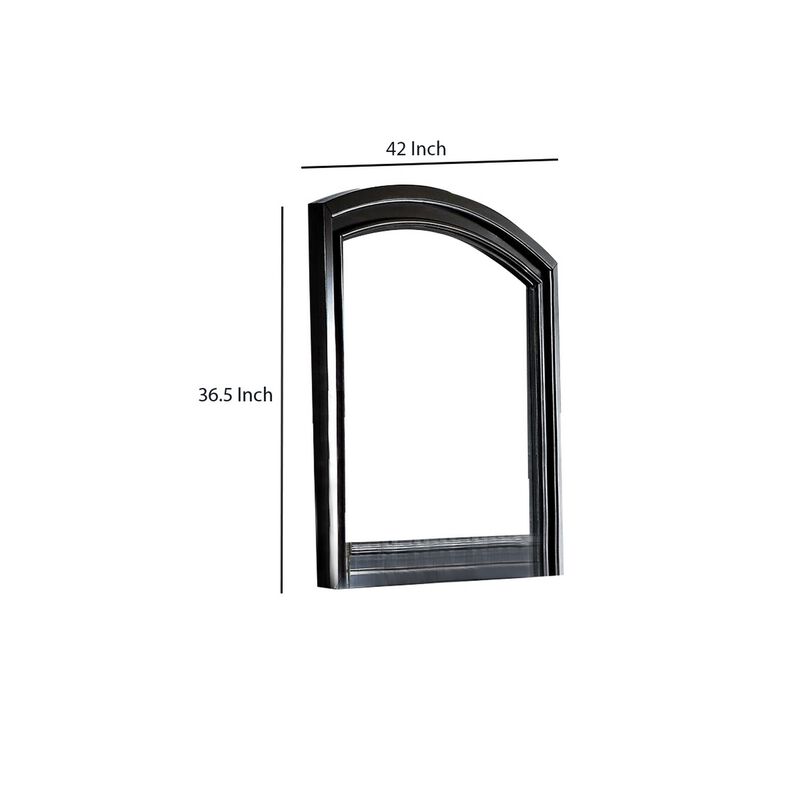 Traditional Style Wooden Frame Dresser Mirror with Curved Top, Black - Benzara