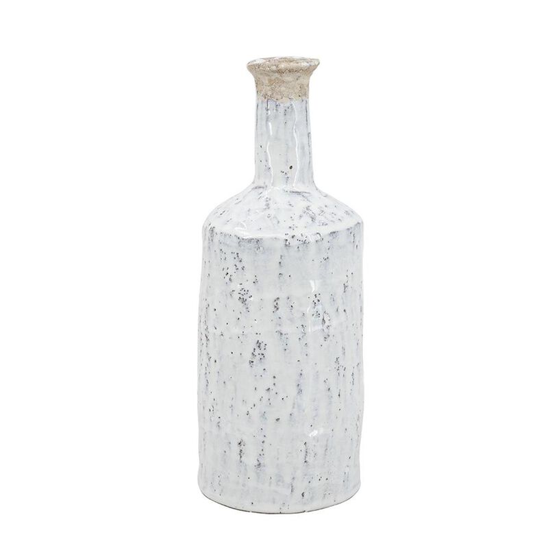 HomeRoots 13" White Terracotta Cylinder Jug Vase image number 3