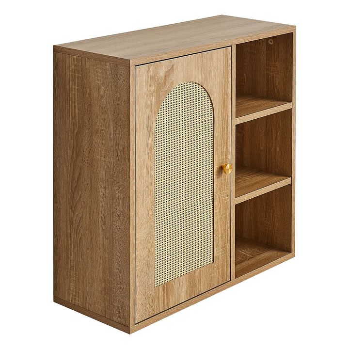 Wall Mounted Bathroom Cabinet with Door, Adjustable Shelves and Storage Organizer-Brown