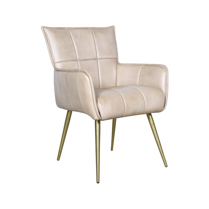 World Interiors Thorpe Surrey Armchair in in Antique Ivory Leather and Gold Legs
