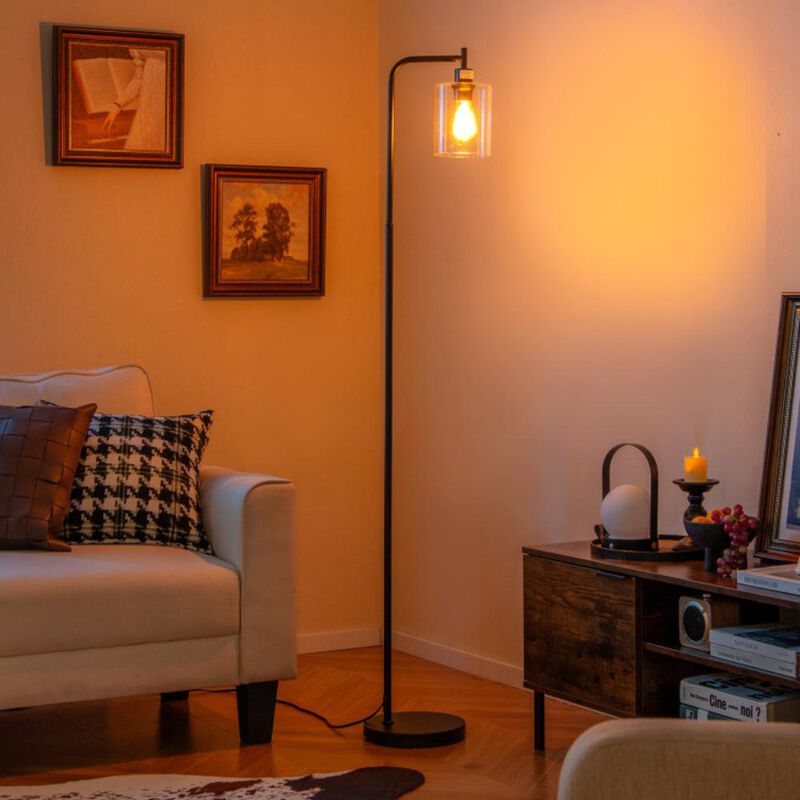 Hivvago Modern Floor Lamp with Hanging Glass Lampshade and Foot Switch