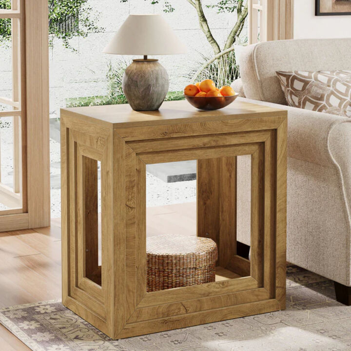 Farmhouse 2-Tier Square Side Table for Living Room & Bedroom