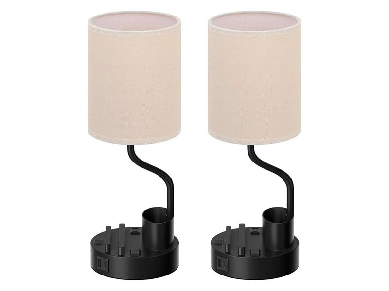 Bedside Table Lamp Set of 2 with USB and Outlet Three Color Light Desk Lamp image number 0